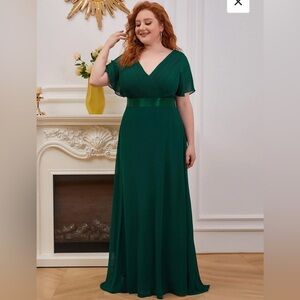Ever Pretty Plus Forest Green V-Neck Chiffon Maxi Dress
